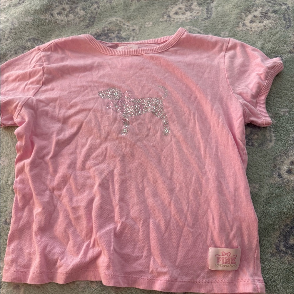 PINK Victoria's Secret x Loveshackfancy pink dog t shirt